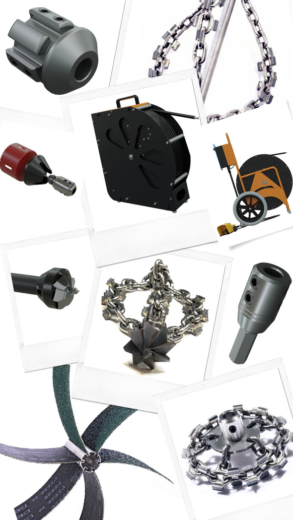 A range of accessories for the FIXER Series high speed drain cleaning machines.