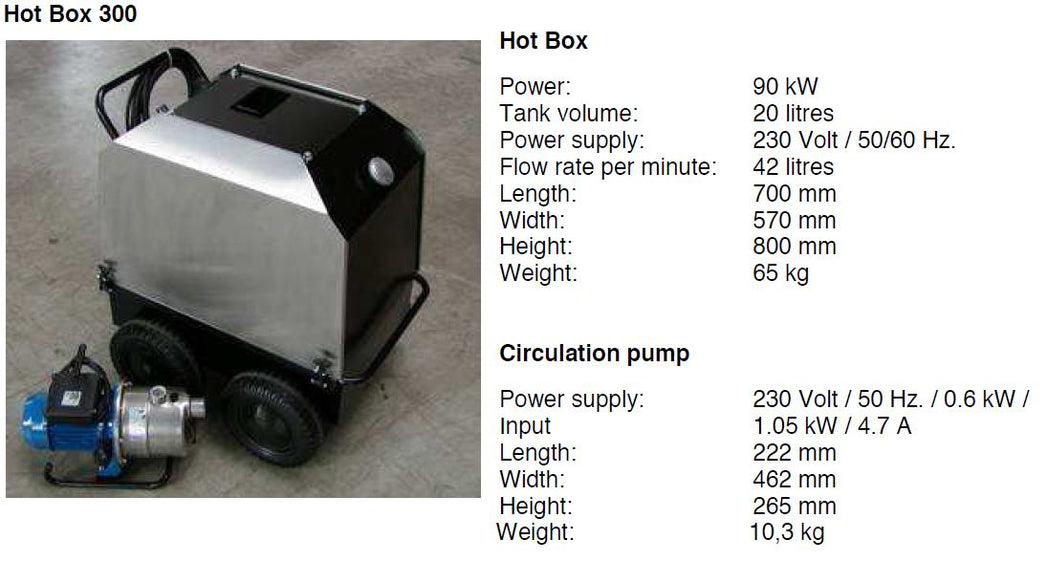 Hotbox 300 kit with Circulating pump and hose set.